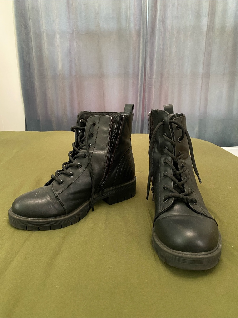 MIA Black Lace-Up Combat Boots with Side Zipper